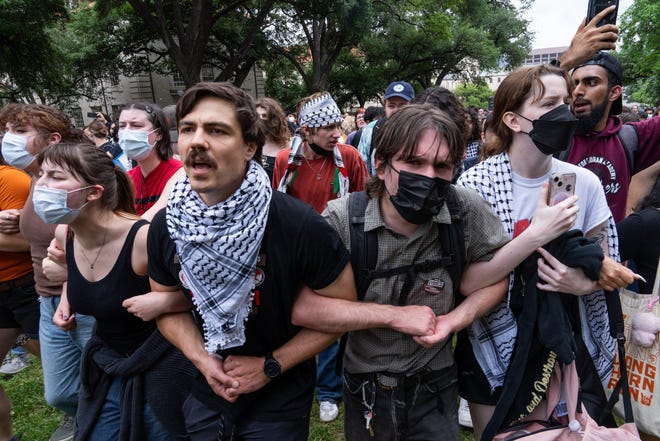 More than 50 people were arrested on April 24, 2024 at a pro-Palestinian protest at the University of Texas hosted by the Palestine Solidarity Committee, a registered student group and a chapter of the national Students for Justice in Palestine.
