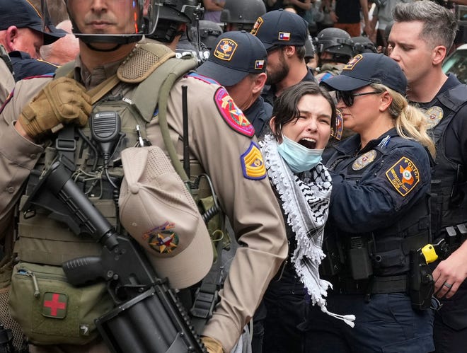 More than 50 people were arrested on April 24, 2024 at a pro-Palestinian protest at the University of Texas hosted by the Palestine Solidarity Committee, a registered student group and a chapter of the national Students for Justice in Palestine.